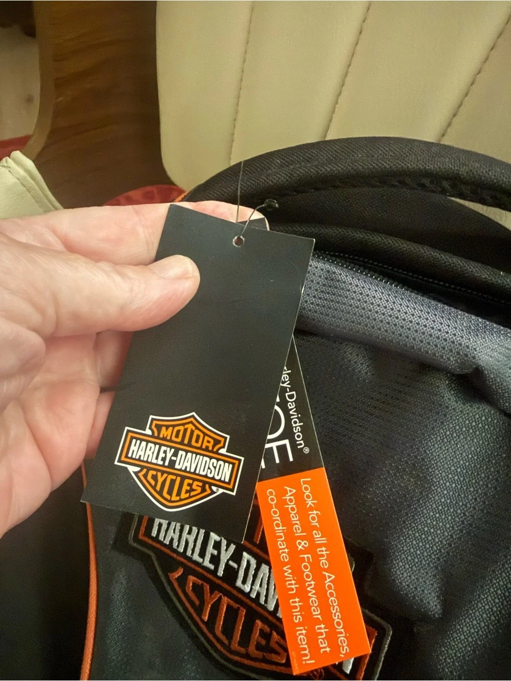 Harley-Davidson Black, Gray & Orange Motorcycle Logo Backpack